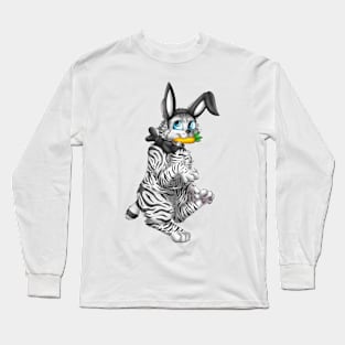 Bobtail BunnyCat: Silver Tabby (Black) Long Sleeve T-Shirt